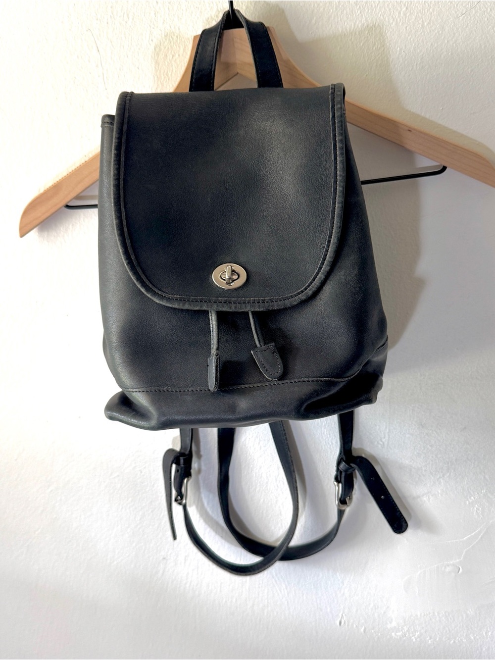 Vintage Coach Leather Backpack Purse in Black